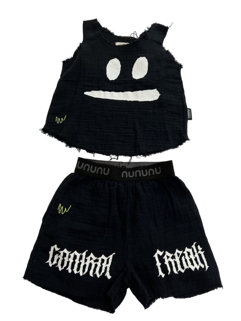 Nununu Muslin Smirk Top & Beach Shorts in Black